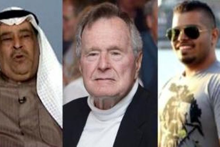 Nayef Al-Mutairi, mantan presiden AS George HW Bush, dan George Bush, putra Al-Mutairi.
