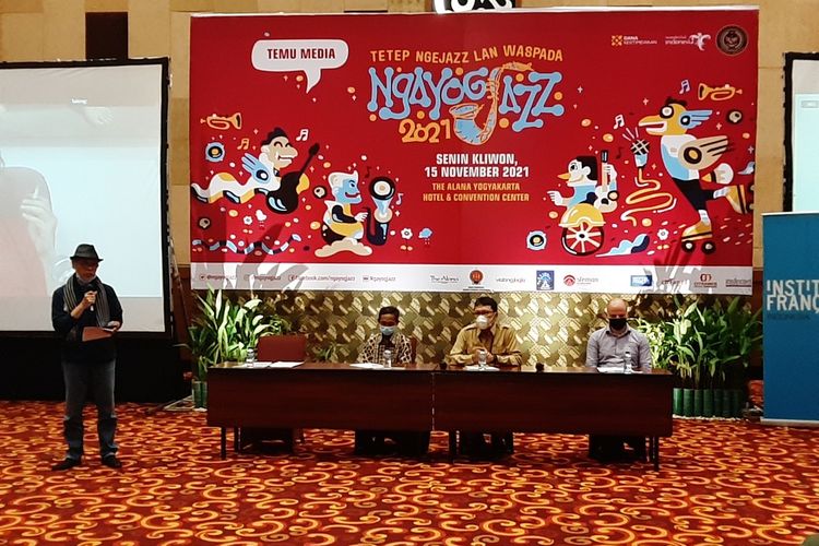 Acara jumpa pers Ngayogjazz 2021 di The Alana Yogyakarta Hotel & Convention Center. Pada tahun ini Ngayogjazz digelar di Dusun Karang Tanjung, Desa Pandowoharjo, Kapanewon Ngaglik, Kabupaten Sleman.