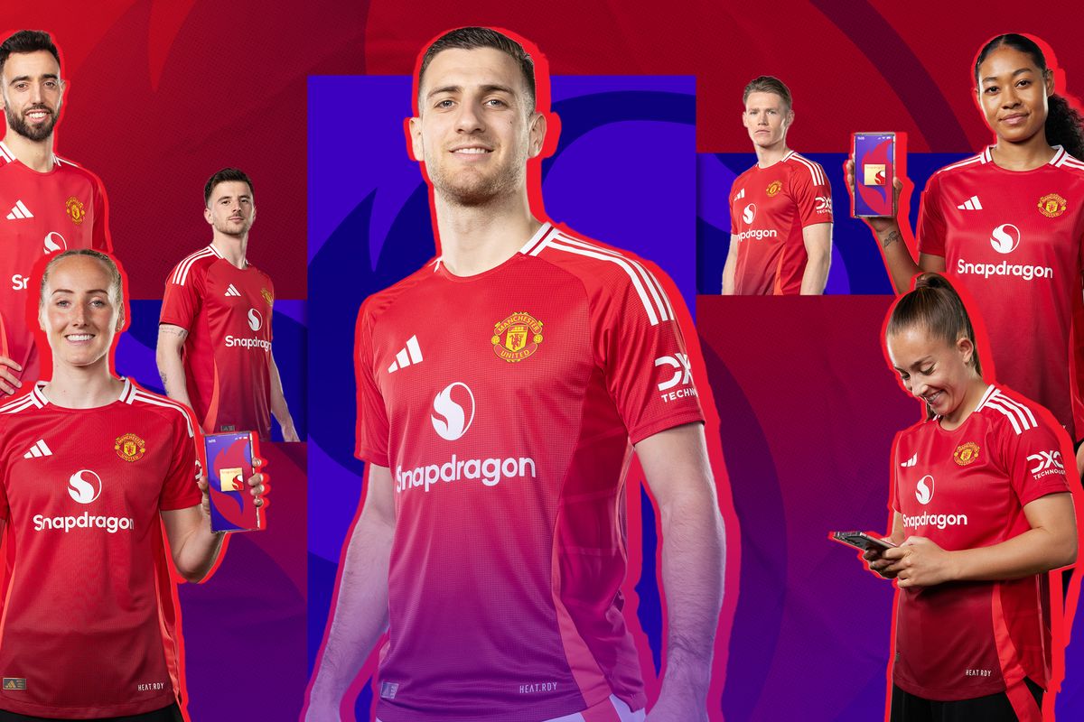 Desain baru jersey/kit untuk klub sepak bola Manchester United. Kini, bagian tengah depan jersey tersebut dihias logo Qualcomm Snapdragon.