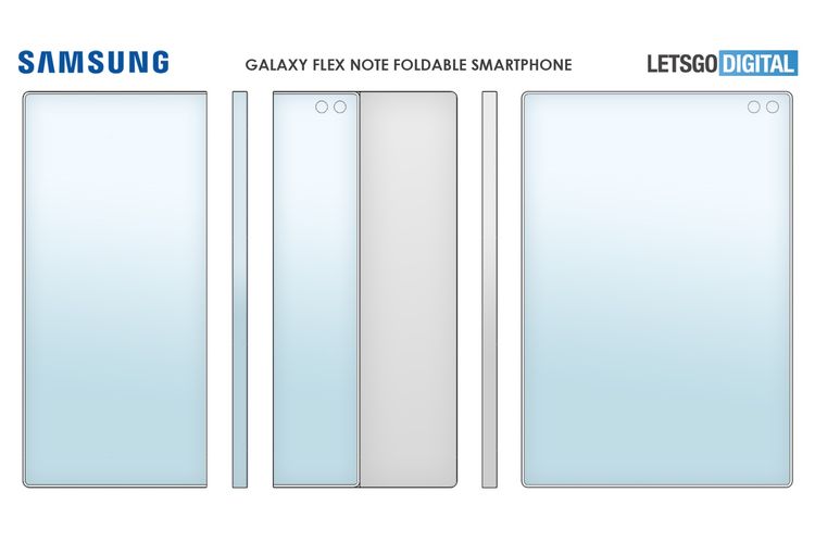 Render desain yang dibuat LetsGo Digital dari paten Galaxy Flex Note Foldable Samrtphone.