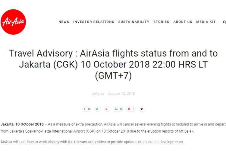 AirAsia mengumumkan pembatalan sejumlah jadwal penerbangan menuju dan dari Bandara Soekarno-Hatta, Jakarta.