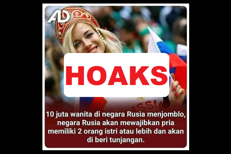Tangkapan layar hoaks 10 juta wanita Rusia jomblo, dan pemerintah Rusia akan wajibkan pria berpoligami