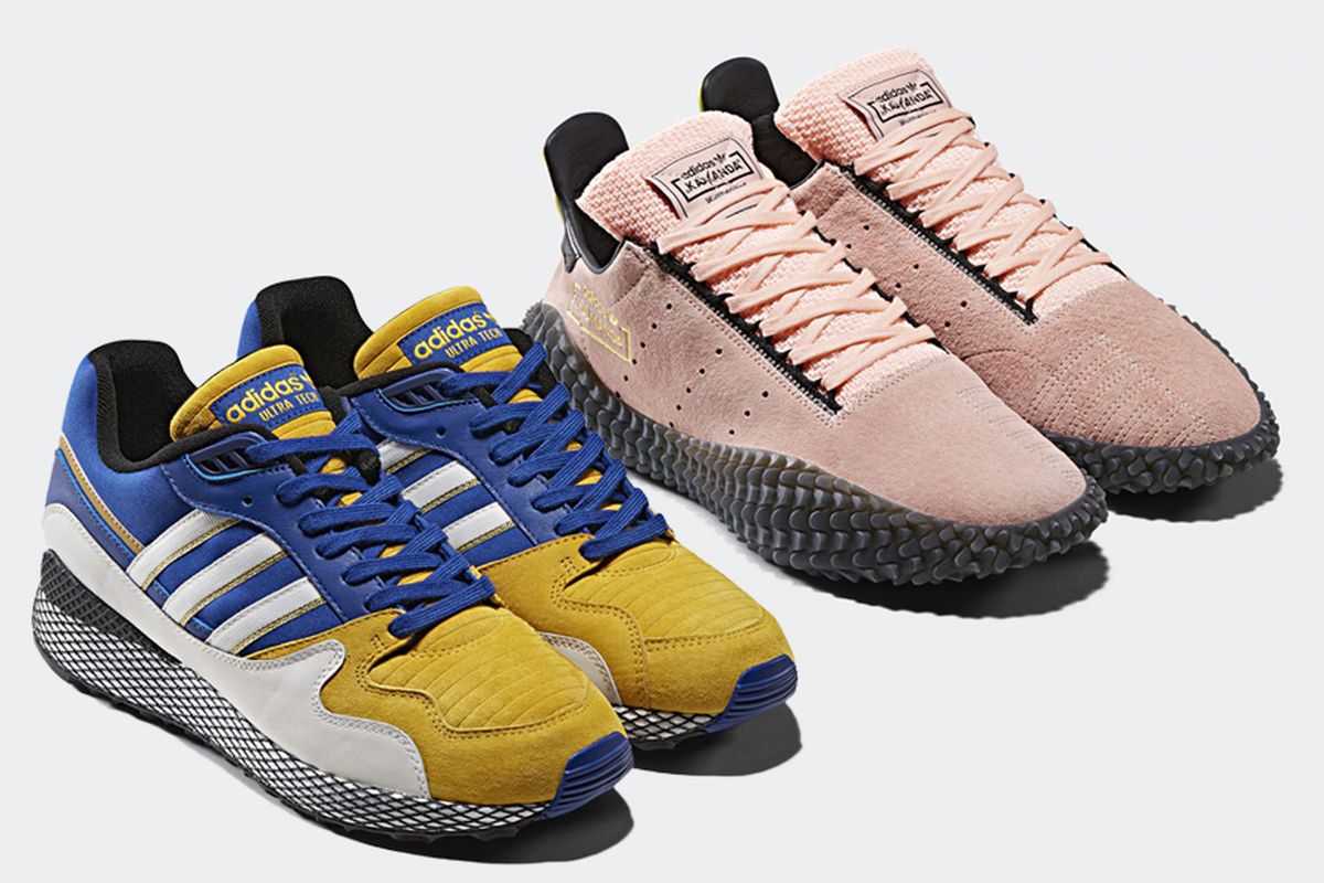 adidas ultra tech yang mewakili karakter Vegeta (kiri) dan kamanda yang mewakili karakter Majin Buu (kanan)