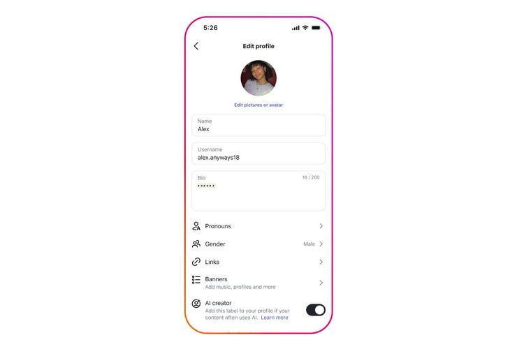 Ilustrasi cara menambahkan label AI Creator di Instagram.