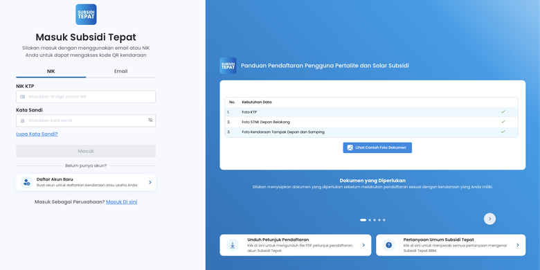 Tangkapan layar laman Subsidi Tepat Pertamina untuk daftar barcode BBM subsidi. Cara bikin barcode BBM subsidi. Cara daftar barcode BBM subsidi.