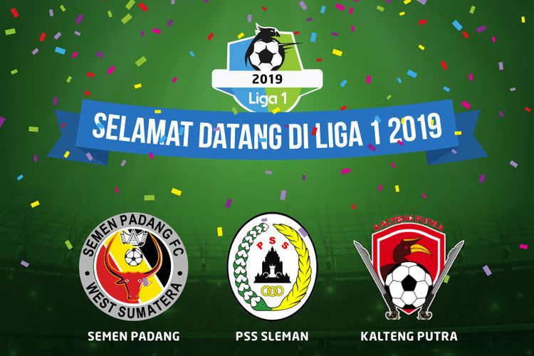 Tiga tim Liga 2 yang promosi ke Liga 1 untuk musim 2019. Ketiganya adalah PSS Sleman, Semen Padang dan Kalteng Putra.
