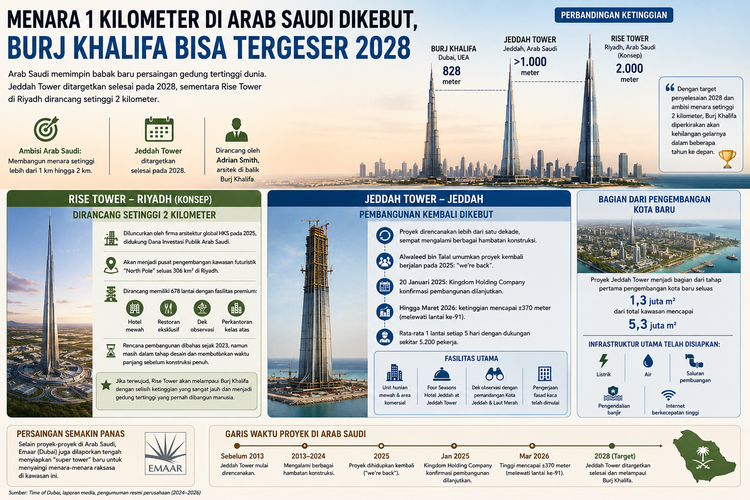 Jeddah Tower Tembus 107 Lantai, Ambisi Arab Saudi Geser Burj Khalifa Kian Dekat
