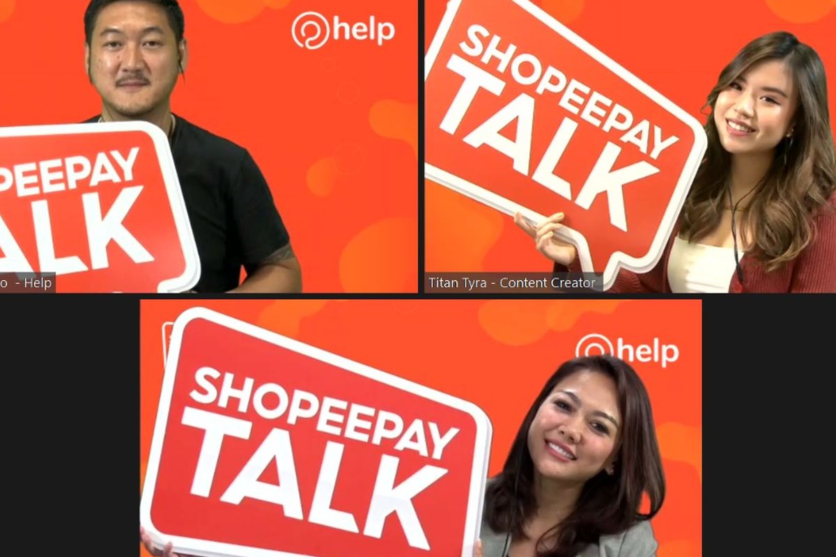 ShopeePay Talk episode kedua menghadirkan Founder & CEO Help Muhamad Noor Sutrisno, Content Creator and Co-Founder & Creative Director Secondate Beauty Titan Tyra, dan Head of Strategic Merchant Acquisition ShopeePay Eka Nilam Dari.