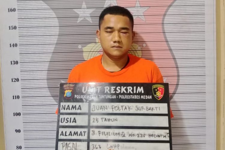 Seorang pria bernama Juan Poltak Surbakti (25) ditahan di Polsek Tuntungan pada Senin (10/2/2025) karena kepergok mencuri sepeda motor pekerja toko bangunan di Jalan Jamin Ginting Km 11, Kecamatan Medan Tuntungan, Kota Medan. 
