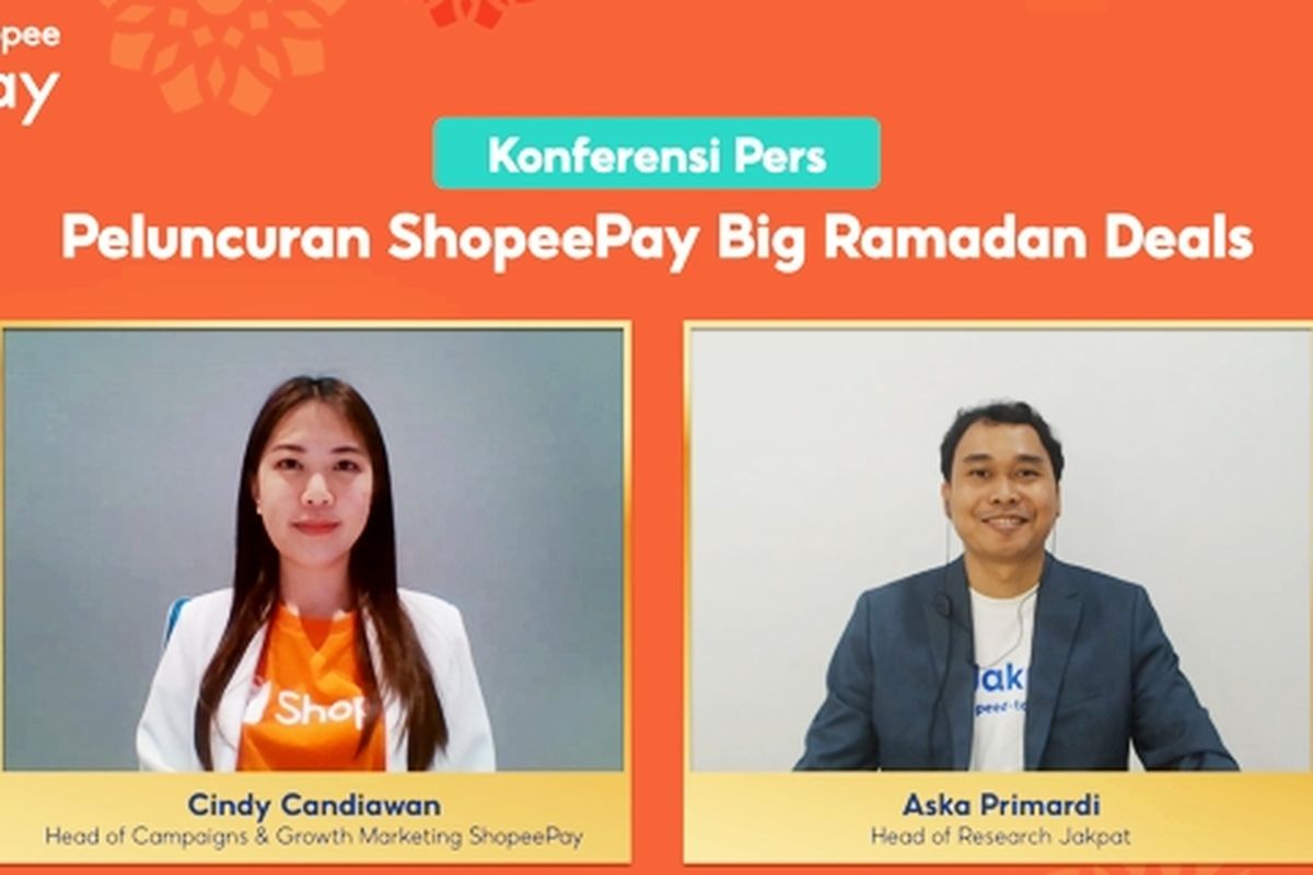Head of Campaigns and Growth Marketing ShopeePay Cindy Candiawan (kiri) dan Head of Research Jakpat Aska Primardi (kanan) dalam acara Peluncuran ShopeePay Big Ramadan Deals, pada Senin (26/4/2021) 