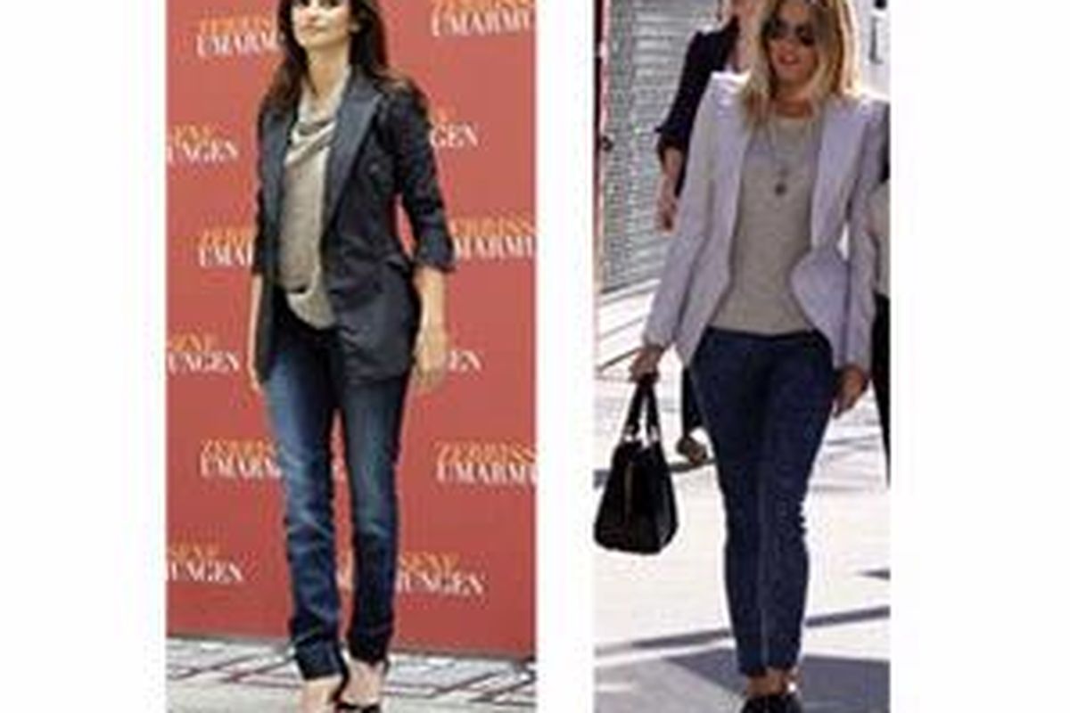Penelope Cruz (kiri) untuk tubuh berlekuk dan Sienna Miller (kanan) untuk jaket tubuh boyish.