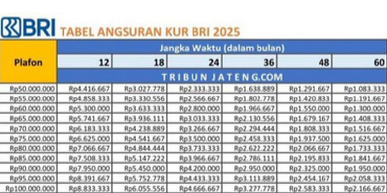 Tabel angsuran KUR BRI 2026. Tabel pinjaman KUR BRI 2026. KUR BRI 2026. Tabel KUR BRI 2026.