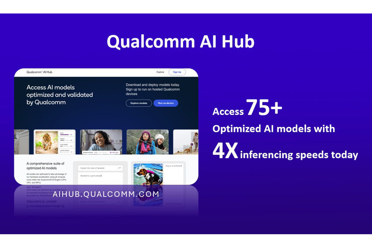 Qualcomm meluncurkan AI Hub, perpustakaan berisi 75+ model AI untuk mempermudah pengembang (developers)  mengintegrasikan kecerdasan buatan (artificial intelligence/AI) di aplikasi mobile mereka.