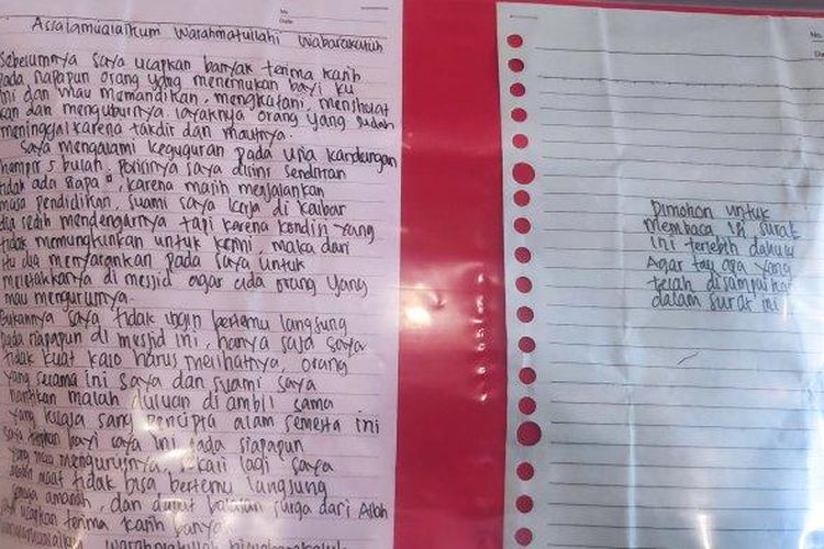 
Isi surat dari mahasiswi tersangka aborsi di TKP Kasihan Bantul 
