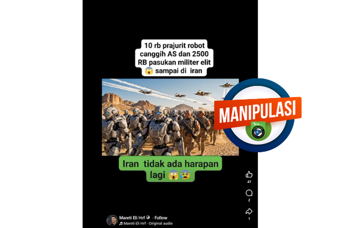 Hoaks Perang Iran-AS-Israel Membanjiri Media Sosial, Robot Prajurit Palsu Beredar