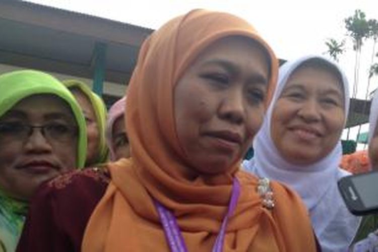 Ketua Umum Perangkat-perangkat Muslimat Nahdlatul Ulama (NU) Khofifah Indar Parawansa, di Asrama Haji Pondok Gede, Jakarta Timur, Jumat (30/5/2014).