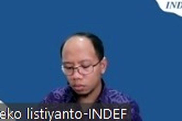 Wakil Direktur Institute for Development of Economics and Finance (INDEF) Eko Listiyanto dalam Webinar Peningkatan Produktivitas dan Pendanaan UMKM untuk Mengantisipasi Risiko Resesi Global, Rabu (2/11/2022).