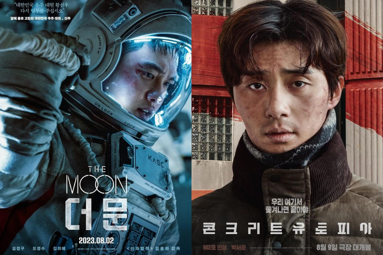 Poster film The Moon dan Concrete Utopia. 