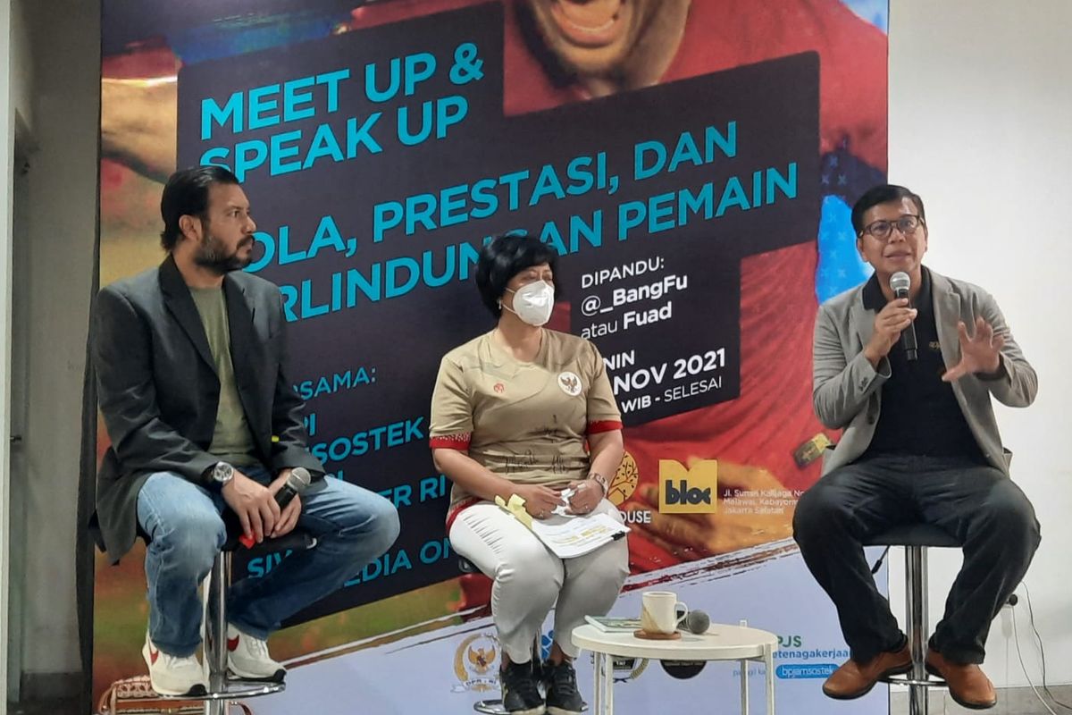 Legal APPI, Jannes Silitonga, dalam jumpa pers bersama Kemnaker RI di Blok M, Jakarta, Senin (22/11/2021) sore WIB.