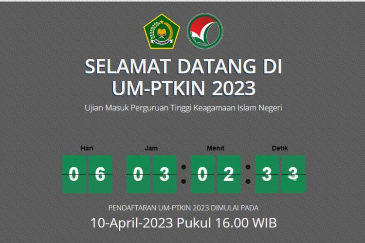 Pendaftaran UM PTKIN 2023 dibuka pada 10 April 2023 dan peserta bisa mendaftarkan diri secara online.