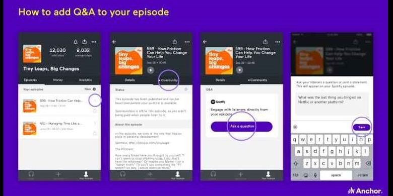 Fitur tanya-jawab yang bisa ditambahkan kreator ke episode baru podcast mereka lewat aplikasi Anchor.
