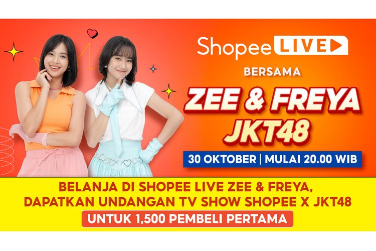 Dalam sesi live streaming di Shopee Live, Zee dan Freya JKT48 juga akan memberikan penawaran menarik berupa undangan nonton langsung TV Show Shopee x JKT48. 