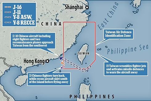 China Luncurkan 10 Pesawat Termasuk Jet Tempur ke Wilayah Udara Taiwan