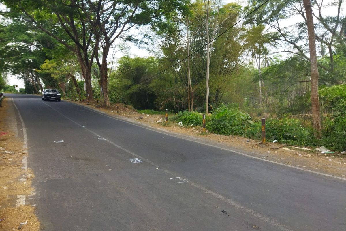 Lokasi kecelakaan pikap yang menabrak 7 orang saat kegiatan karnaval di Desa Kedungrejo, Kecamatan Pakis, Kabupaten Malang, Minggu (24/9/2023) malam.