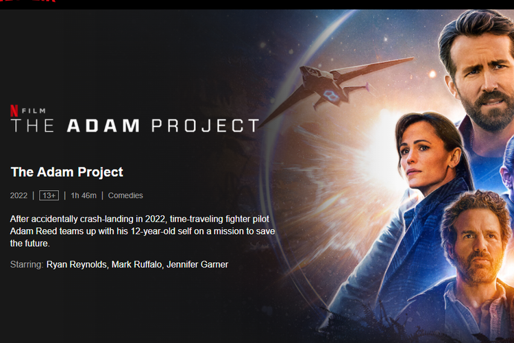 tangkapan layar The Adam Project yang tayang di Netflix