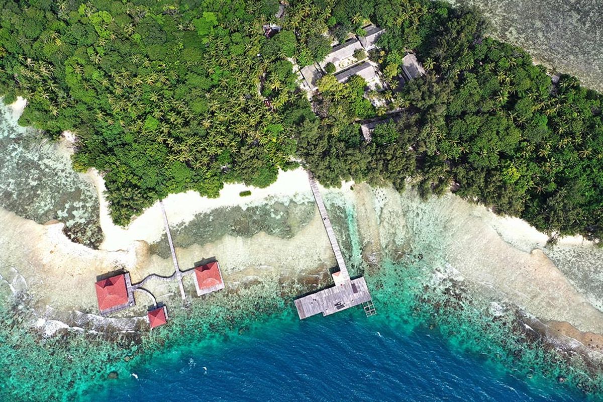 Foto aerial Pulau Sebaru Kecil di Kepulauan Seribu, Jakarta, Senin (26/2/2020). Pulau Sebaru akan menjadi lokasi observasi 188 WNI ABK World Dream selama 14 hari, menyusul munculnya kasus positif virus corona di kapal pesiar tersebut.