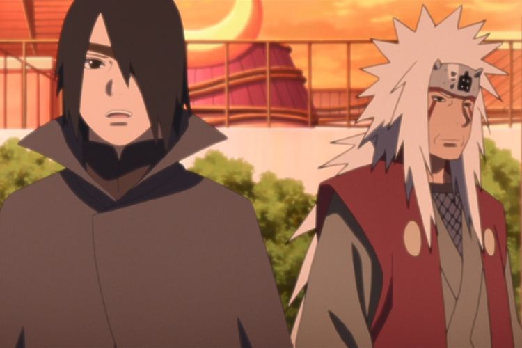 Uchiha Sasuke dan Jiraiya dalam anime Boruto: Naruto Next Generations