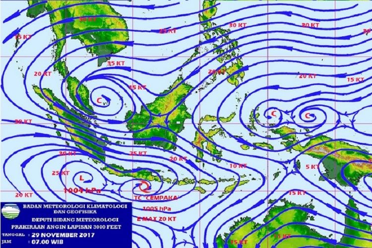 Siklon tropis Cempaka pada Rabu (29/11/2017).
