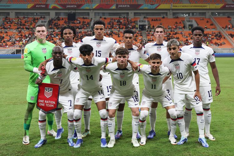 Foto tim nasional Amerika Serikat pada pertandingan grup E melawan Korea Selatan di Jakarta Internasional Stadium, pada Minggu (12/11/2023).