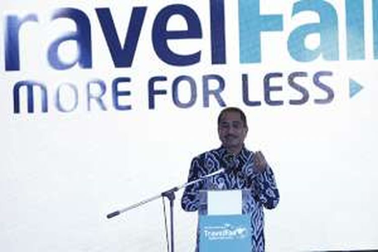 Menteri Pariwisata Arief Yahya memberikan sambutan pada acara pembukaan Garuda Indonesia Travel Fair di Jakarta Convention Centre, Jakarta Pusat, Jumat (29/4/2016). Pameran yang diselenggarakan untuk mempromosikan pariwisata domestik dan mancanegara ini diikuti lebih dari 100 jasa penyedia perjalanan. Pameran berlangsung dari 29 April sampai 1 Mei.