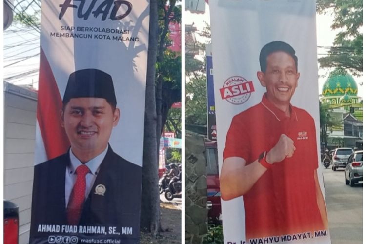 Spanduk berwajah figur dan berbau politik nampak bertebaran di Kota Malang, Jawa Timur. 