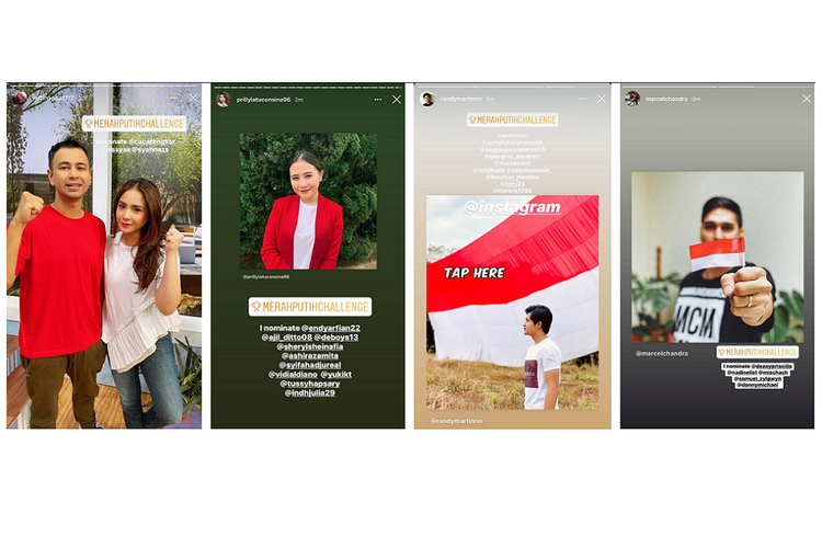 Tokoh publik yang ikut memeriahkan #MerahPutihChallenge di Instagram.