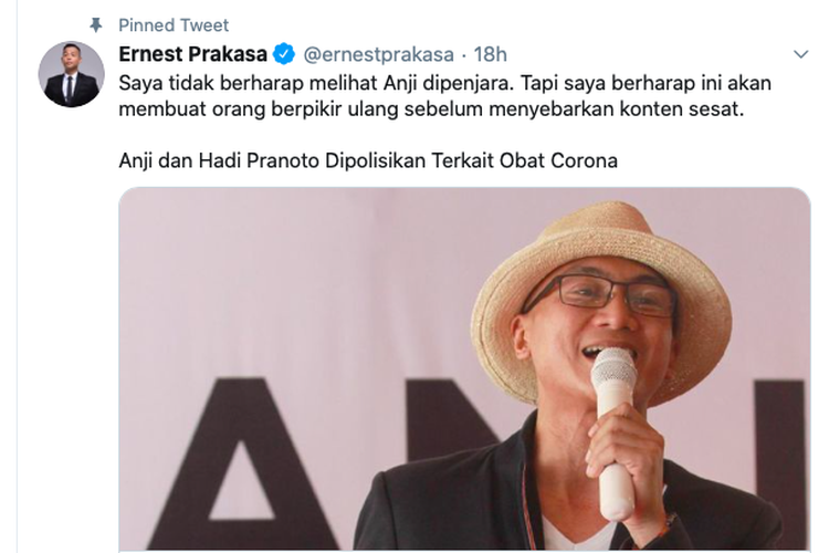 Twit Ernest Prakasa tentang Anji