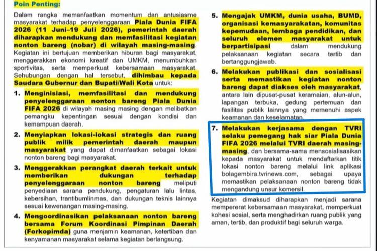 Cara Daftarkan Lokasi Nobar Piala Dunia 2026 Resmi dan Gratis, Ada Dalam SE Mendagri