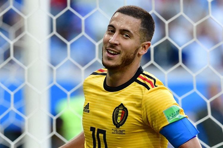 Eden Hazard kala beraksi dalam laga Belgia vs Inggris di Piala Dunia 2018 di Stadion Saint Petersburg, Rusia, 14 Juli 2018. Hazard telah menyatakan pensiun dari sepak bola pada 10 Oktober 2023. (Photo by Giuseppe CACACE / AFP)