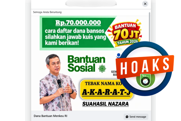 INFOGRAFIK: Hoaks Menkeu Suahasil Beri Bantuan Rp 70 Juta Lewat Kuis Tebak Kata