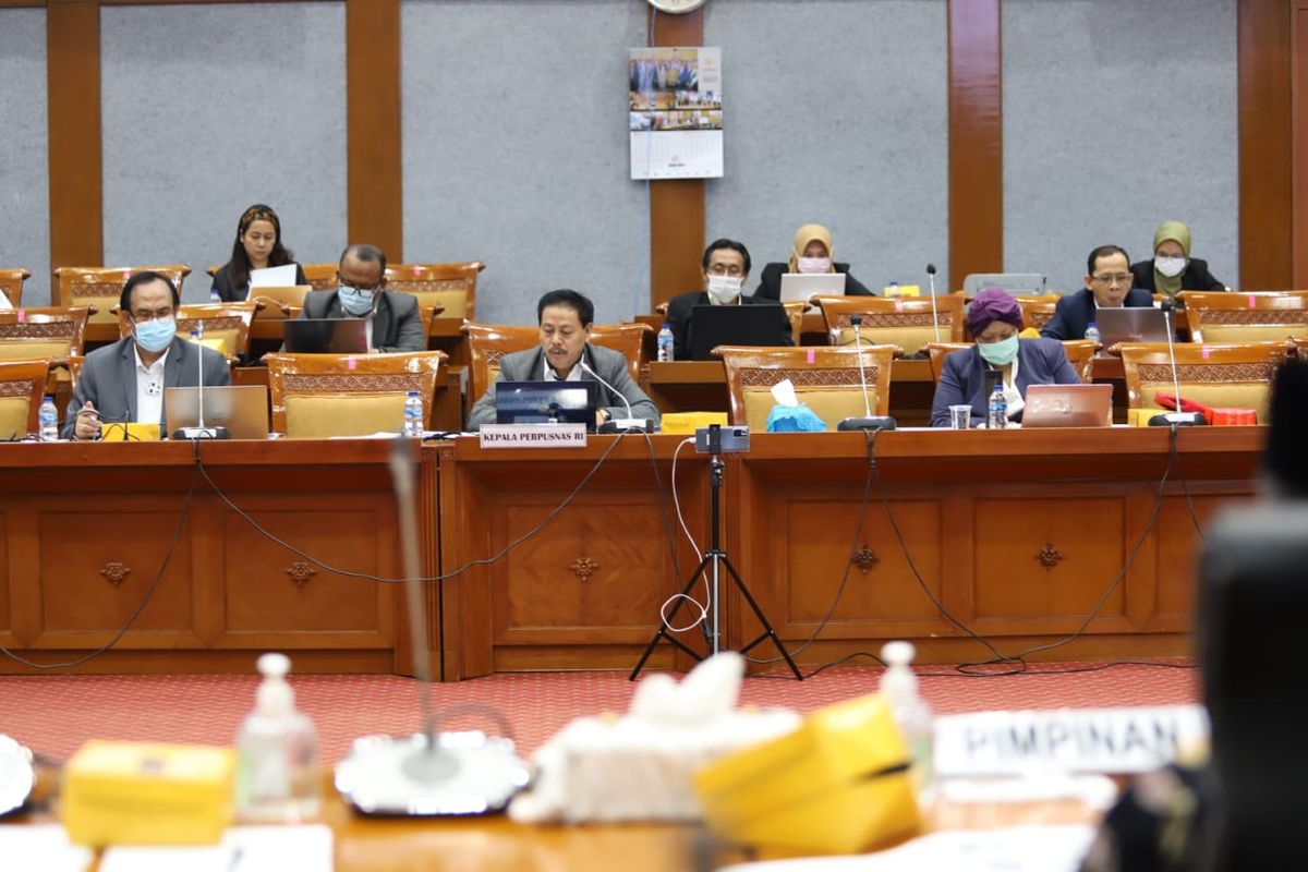 Rapat dengar pendapat (RDP) antara Perpusnas dengan Komisi X DPR RI yang diadakan secara hybrid di Gedung Nusantara I, Jakarta, Rabu (2/6/2021).