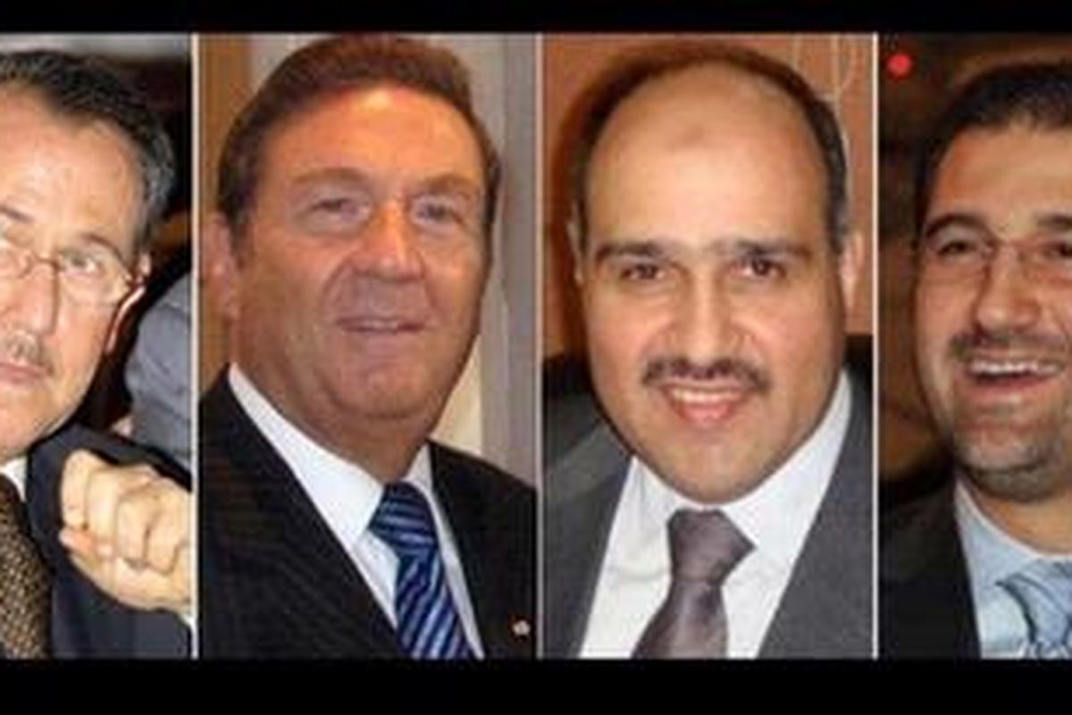 Para pengelola kekayaan dan aset Presiden Suriah Bashar al-Assad, (dari kiri ke kanan) Rami Makhlouf, Zuhair Sahloul, Nabil al-Kuzbari, dan Fawaz al-Akhras