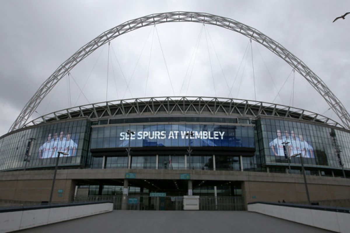 Pemandangan Stadion Wembley yang berlokasi di Kota London, Inggris, pada 27 April 2018.
