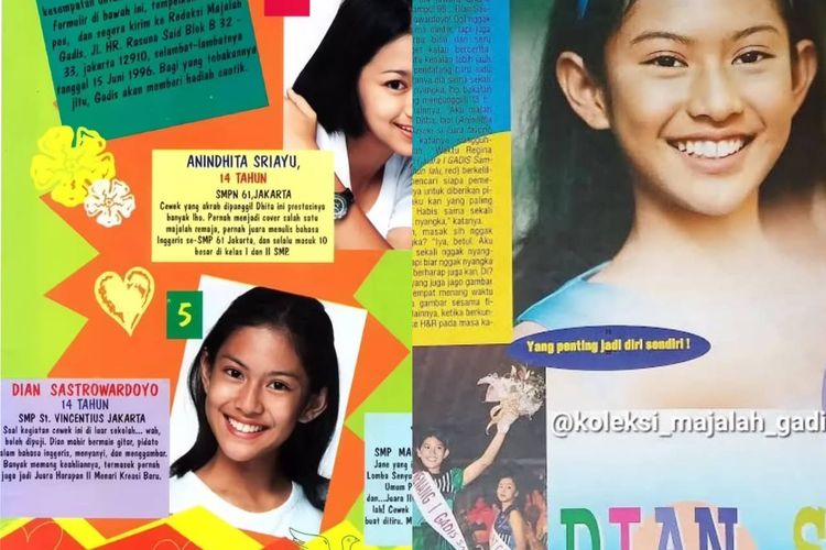 Dian Sastrowardoyo saat memenangkan Gadis Sampul 1996.