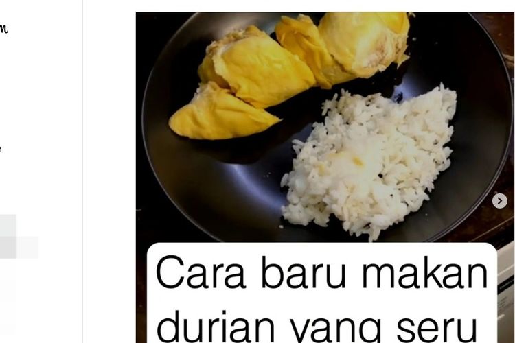 Tangkapan layar makan durian dengan nasi putih.