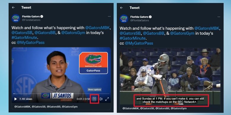 Fitur closed caption di Twitter web harus diaktifkan secara manual, dengan cara mengklik ikon CC.