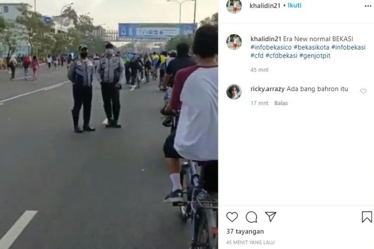 Salah satu video unggahan netizen di sosial media pelaksanaan CFD di Bekasi, Minggu (5/7/2020)