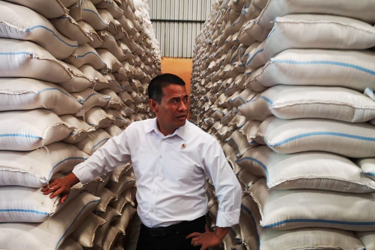 Menteri Pertanian Andi Amran Sulaiman saat melakukan sidak gudang penyimpanan beras Bulog di Sukoharjo minggu lalu.