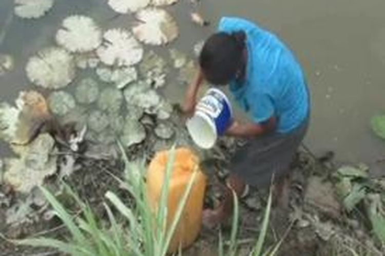 Akibat krisis air bersih sepanjang musim kemarau ini, warga desa di Mamuju Utara, Sulawesi Barat terpaksa menggunakan air yang berbau dan bercampur lumpur dan bahan kimia.