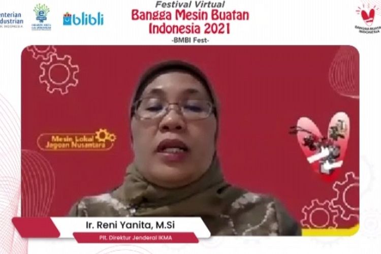 Plt Direktur Jenderal IKMA Kementerian Perindustrian Reni Yanita dalam konferensi pers Pembukaan Festival Bangga Mesin Buatan Indonesia (BMBI) secara virtual, Kamis (9/12/2021). (Tangkapan layar)